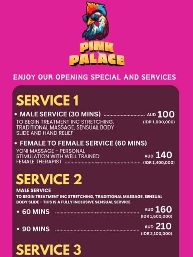 Pink Palace advertising the services they offered.