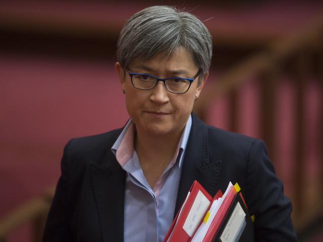 The manager of the Opposition in the Senate Penny Wong reacts during Senate Question Time at Parliament House in Canberra, Tuesday, November 13, 2018. (AAP Image/Lukas Coch) NO ARCHIVING