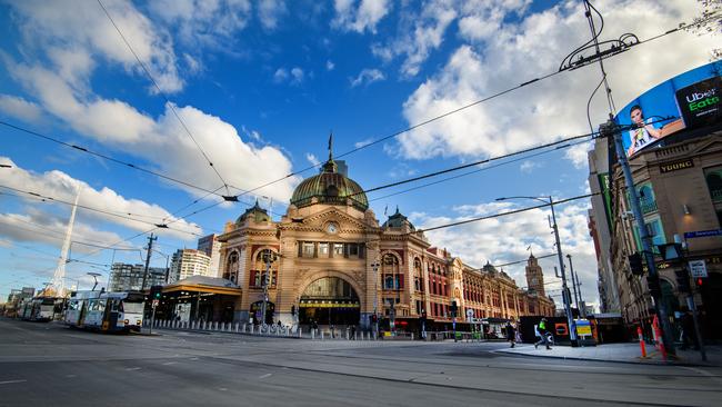 Melbourne’s usually-bustling CBD is now deserted under Stage 4 restrictions. Picture: Jay Town