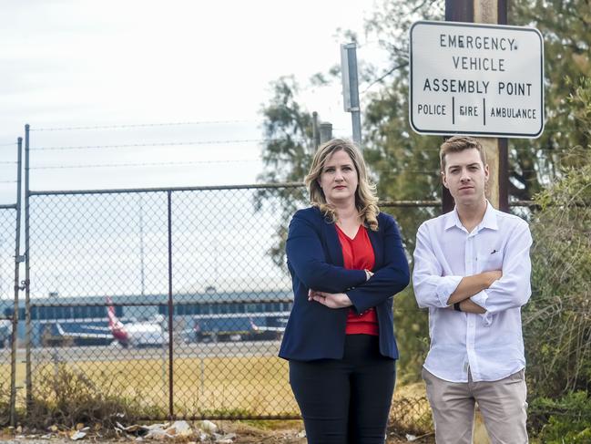 Airport Ward councillors Brandon Reynolds and Jassmine Wood fear for the safety of passengers, Airport workrs and local residents. Picture: AAP/Roy VanDerVegt