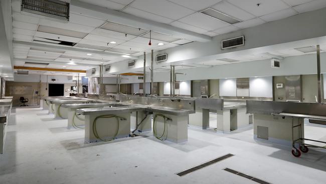 The autopsy tables inside Glebe morgue. Picture: Sam Ruttyn