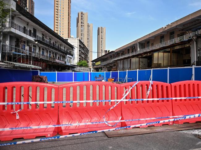 The closed Huanan Seafood Market where the COVID-19 coronavirus is believed to have emerged in Wuhan. Picture: AFP