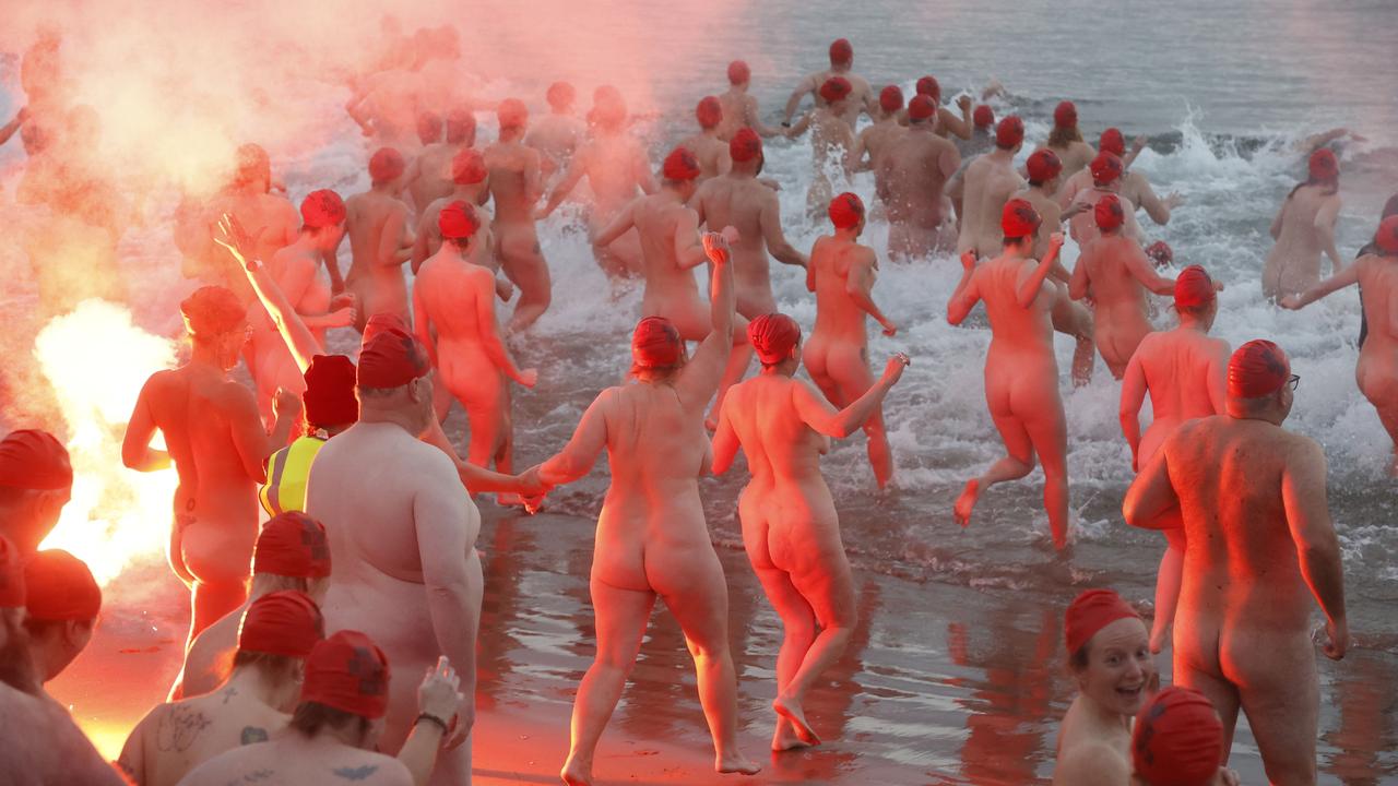 Dark Mofo Nude Solstice Swim 2024 at Long Beach Sandy Bay. Picture: Nikki Davis-Jones