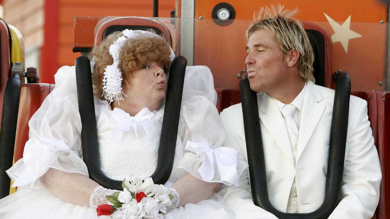 Former cricketer Shane Warne and actor Magda Szubanski in a scene from the TV show 'Kath and Kim'.