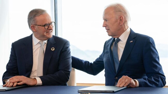 Anthony Albanese meets with US President Joe Biden during the G7 meeting in May. Picture Twitter @AlboMP