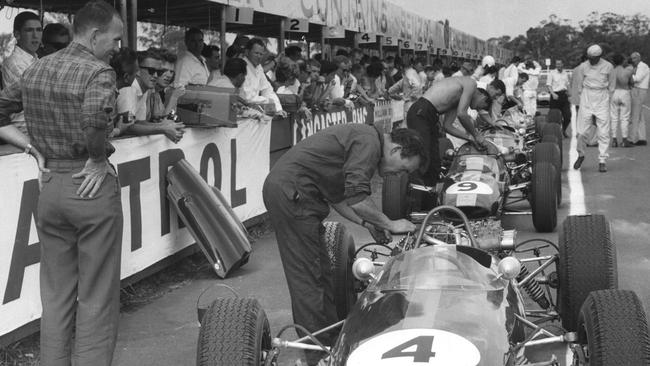 Working hard in the pits at Warwick Farm Raceway in 1965.