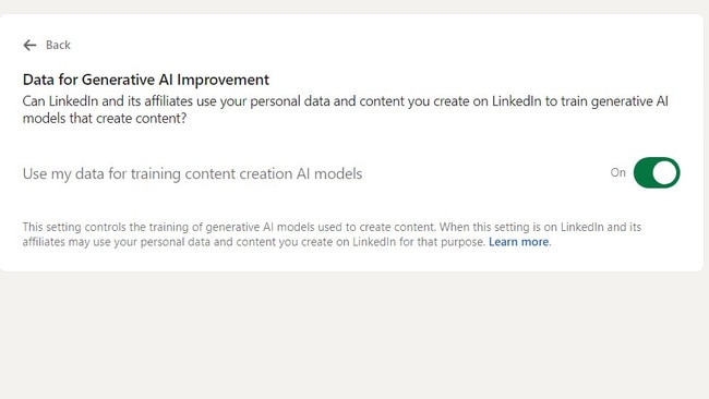 A LinkedIn spokeswoman told news.com.au that their opt-out setting was because they believe ‘members should have the ability to exercise control over their data’.