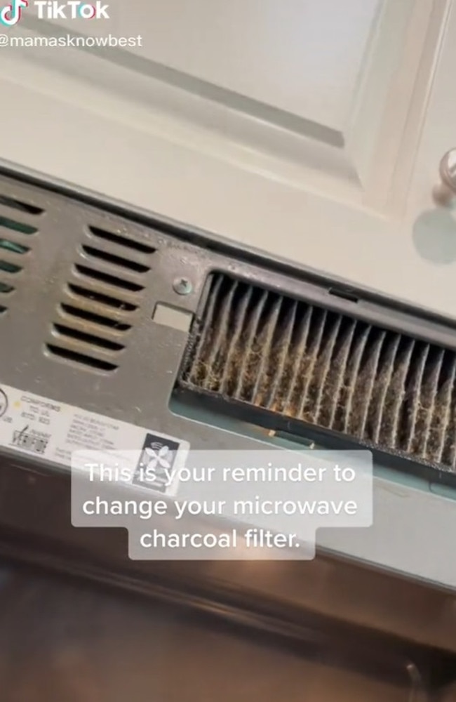 A TikTok user left her followers shocked when she revealed her microwave model had a removable filter. Picture: TikTok/mamasknowbest