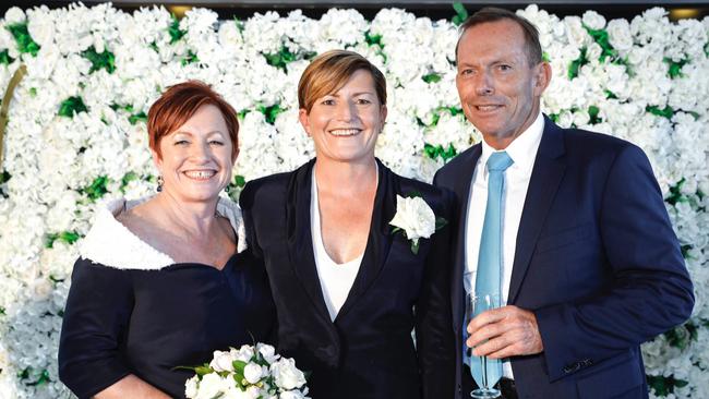 “Still family: Virginia, Christine and Tony at the wedding. Picture: Supplied