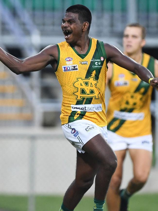 Exciting draft prospect Maurice Rioli Jr. Picture: Felicity Elliott/AFLNT Media