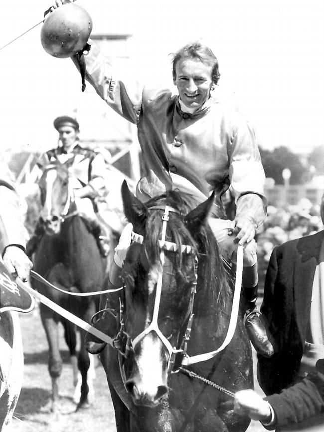 Jockey Mick Dittman celebrates the victory.