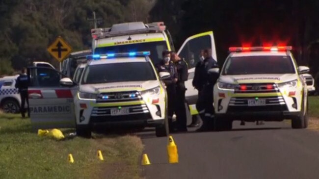 Police at the scene where two men were found injured and later died in Kirkstall. Picture: Channel 7