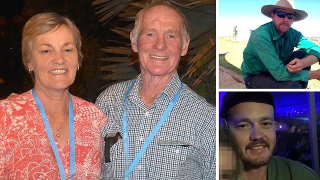 Maree and Merv Schwarz and Graham Tighe (top right) all died after a shooting at a Bogie property west of Mackay. Ross Tighe (bottom right) survived a gunshot wound to the stomach after undergoing emergency surgery.