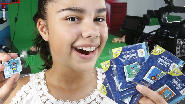 Grace Mulgrew, 12, with the Borobi Commonwealth Games pins.Picture: David Caird