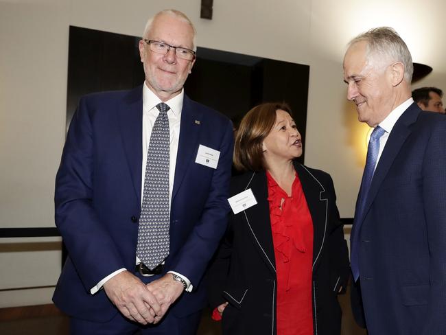 ABC chair Justin Milne, ABC Managing Director Michelle Guthrie and Prime Minister Malcolm Turnbull during the ABC showcase event at Parliament House in Canberra on Wednesday 15 August 2018. fedpol Photo: Alex Ellinghausen