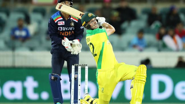 Cameron Green launches a six over mid-wicket Picture: Getty Images