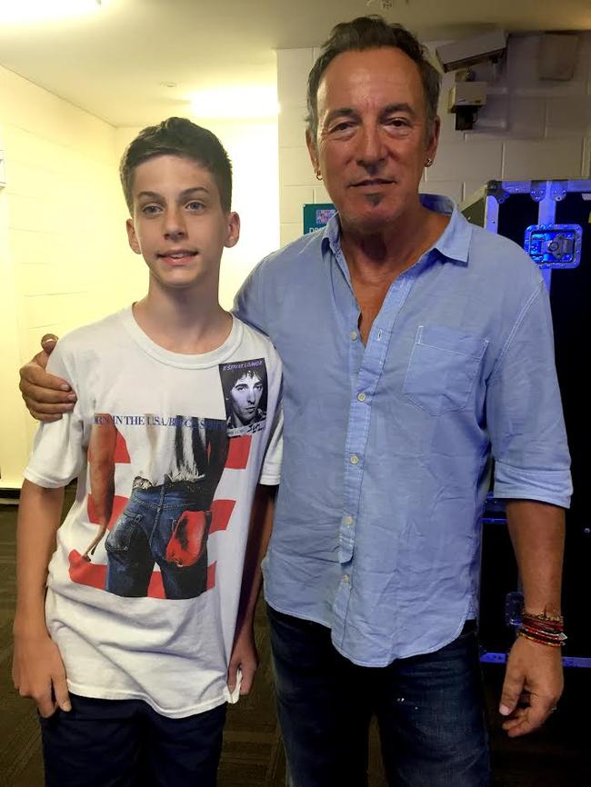 Brisbane teen Adam Booker meets his idol Bruce Springsteen ahead of The Boss’ Brisbane concert. Picture: Supplied