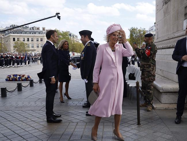 Queen Camilla looks on during an official welcoming ceremony at the Arc de Triomphe in Paris. Picture: AFP