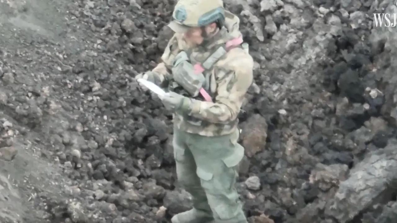 The drone’s pilot used a Sharpie marker to write in Russian on the packaging of his food rations: “Surrender follow the drone.” Picture: WSJ / Ukraine 92nd Mechanized Brigade