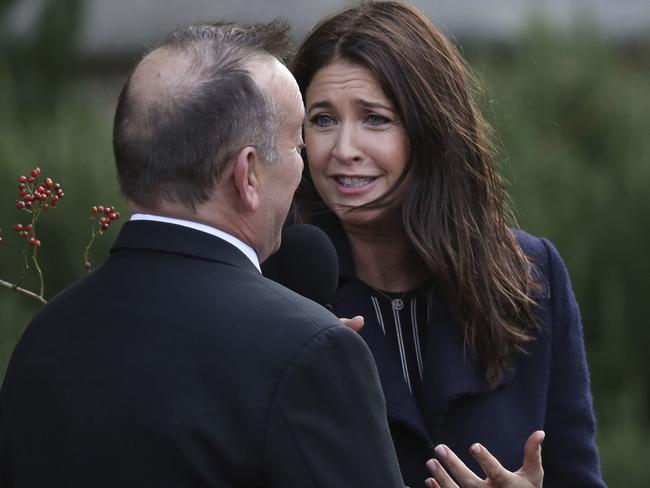 Lisa Snowdon arrives for the wedding of Princess Eugenie of York and Jack Brooksbank at St George’s Chapel, Windsor Castle, near London, England, Friday Oct. 12, 2018. (Steve Parsons/Pool via AP)