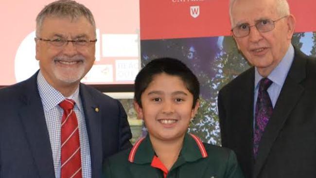 Darshanik Aryal received his prize from Western Sydney University Chancellor Prof. Peter Shergold and Mr. Hugh Mackay.