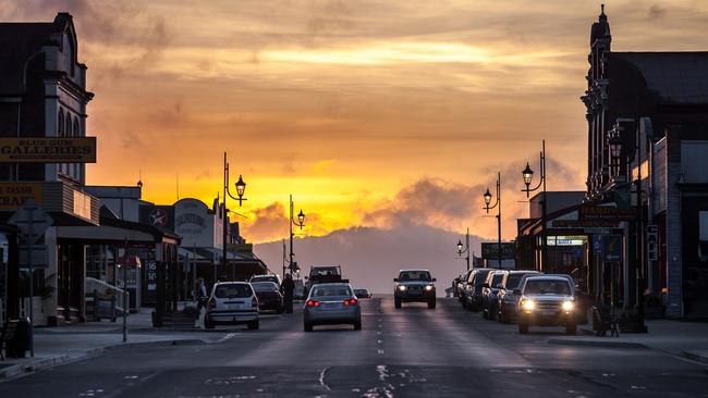 Sheffield. Tassie's Top Tourist Town 2020. Main street sun set. Picture: Kelly Slater