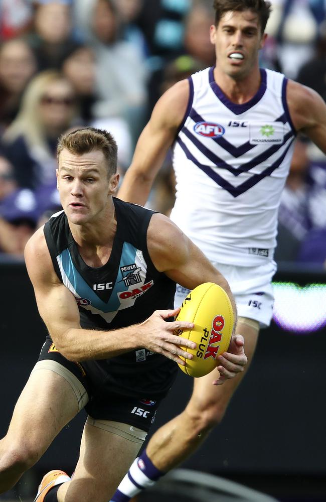 Robbie Gray bursts through on his way to six goals. Picture: Sarah Reed