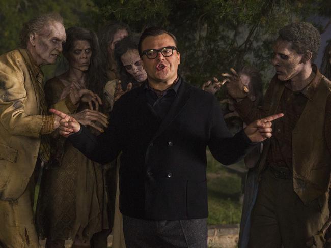 Jack Black and zombies in a scene from the film Goosebumps. Picture: Supplied