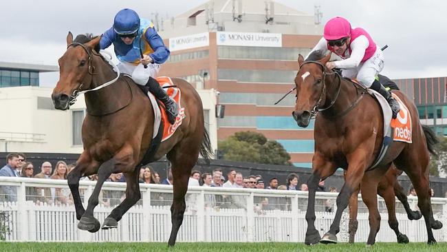 High-priced filly Charm Stone clocked some impressive sectionals in her first-up win in the Group 3 Quezette Stakes at Caulfield. Picture: Racing Photos via Getty Images.