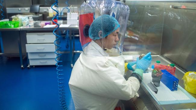 A worker inside the P4 laboratory in Wuhan where coronaviruses are tested. Picture: Johannes EISELE / AFP.