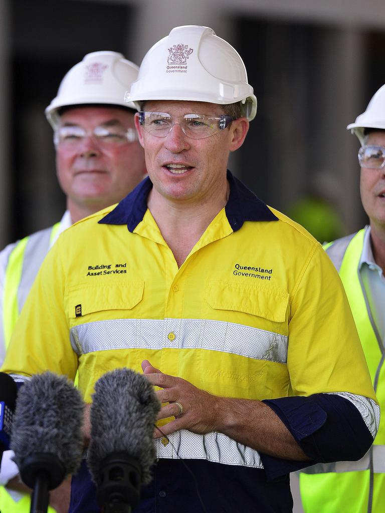 Queensland Minister for Housing and Public Works Mick de Brenni speaks to media, as Premier Annastacia Palaszczuk visited the new North Queensland stadium in Townsville, where the first seat was put in place with the help of former North Queensland Cowboys player Johnathan Thurston. PICTURE: Matt Taylor.