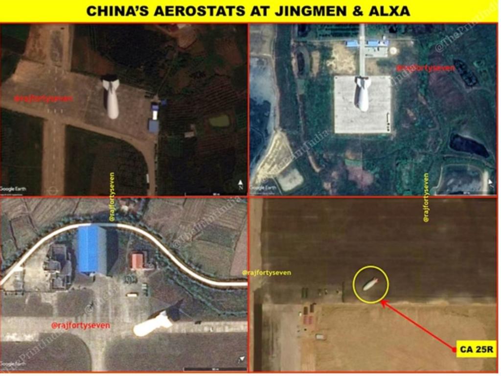 Photos of China’s aerostats in the Xinjang desert. Source: Col. Vinayak Bhat (retd.)