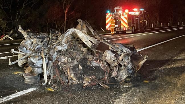 A driver was killed in a horror head-on crash between a car and a truck on Dukes Highway, Wolseley, in the state’s South-East on May 14. Picture: Jeff Anderson/First On Scene Media