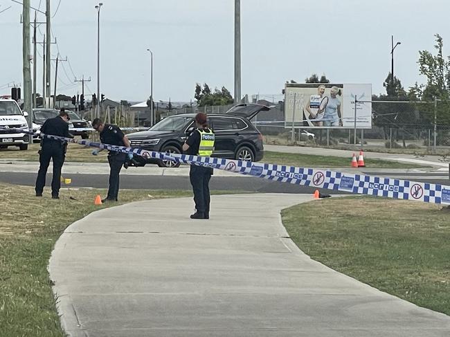 Police investigate a crash at Plumpton St near the Melton Highway. Picture: Himangi Singh