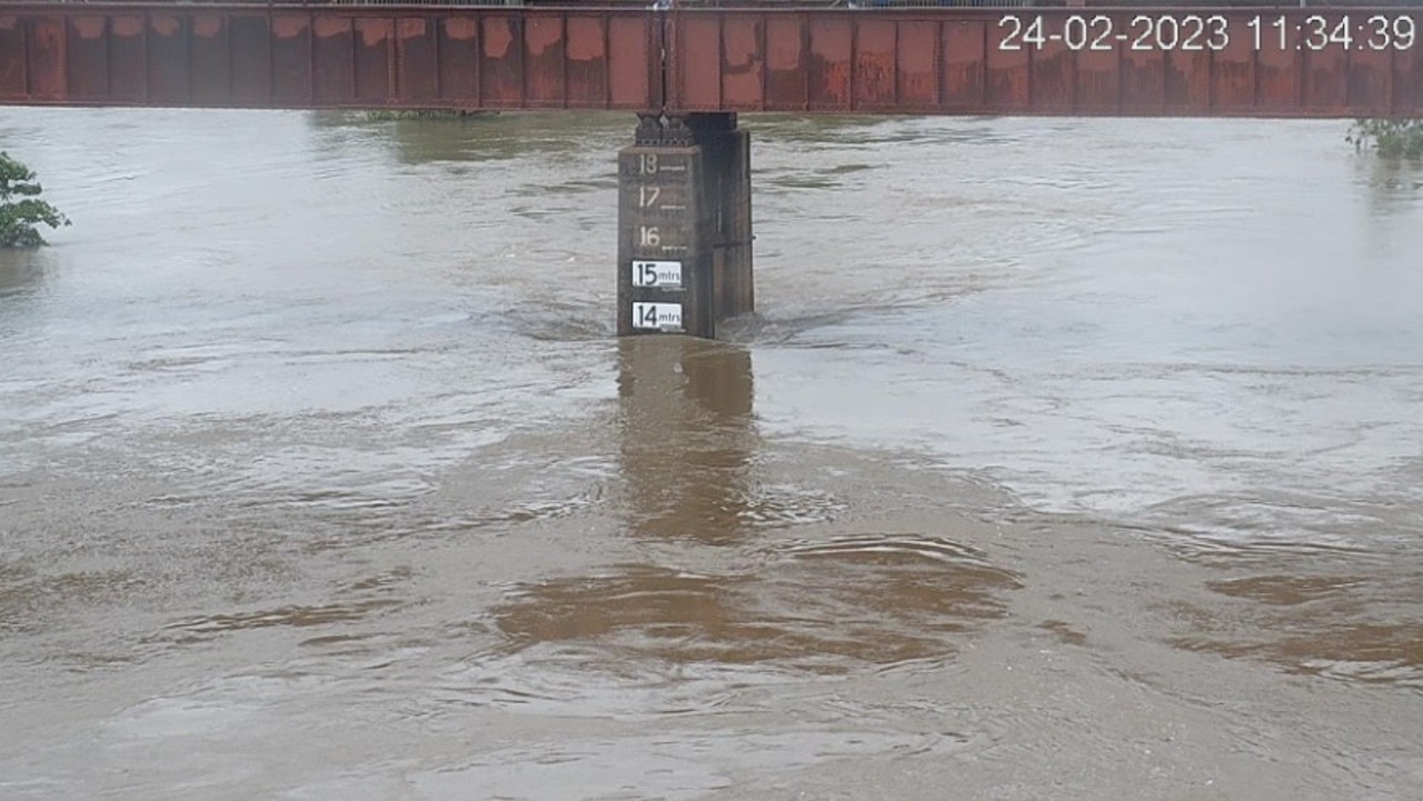 Katherine River was at 14m on Friday morning, just 2m below the minor flood level. Picture: Katherine Town Council