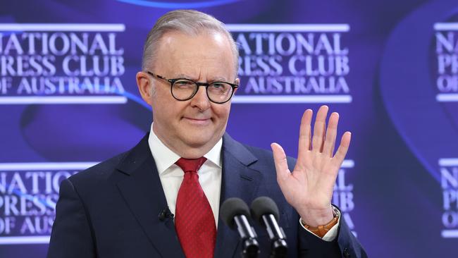 Anthony Albanese speaks at the National Press Club in Canberra on Wednesday. Picture: Jason Edwards / NewsWire