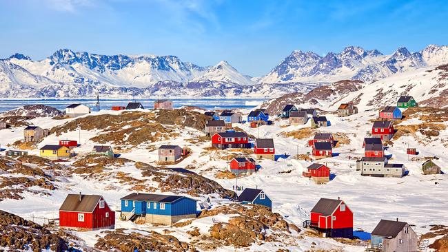 Traditional wooden houses in Kulusuk village, East Greenland.