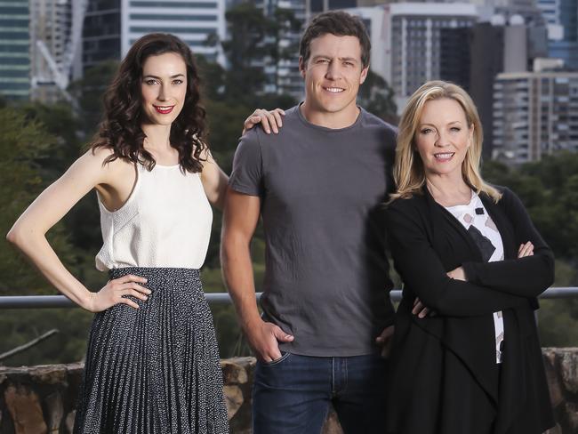 TV’s everywhere man again ... Peacocke with Geraldine Hakewill and Rebecca Gibney who star in the new drama series Wanted. Picture: Mark Cranitch.