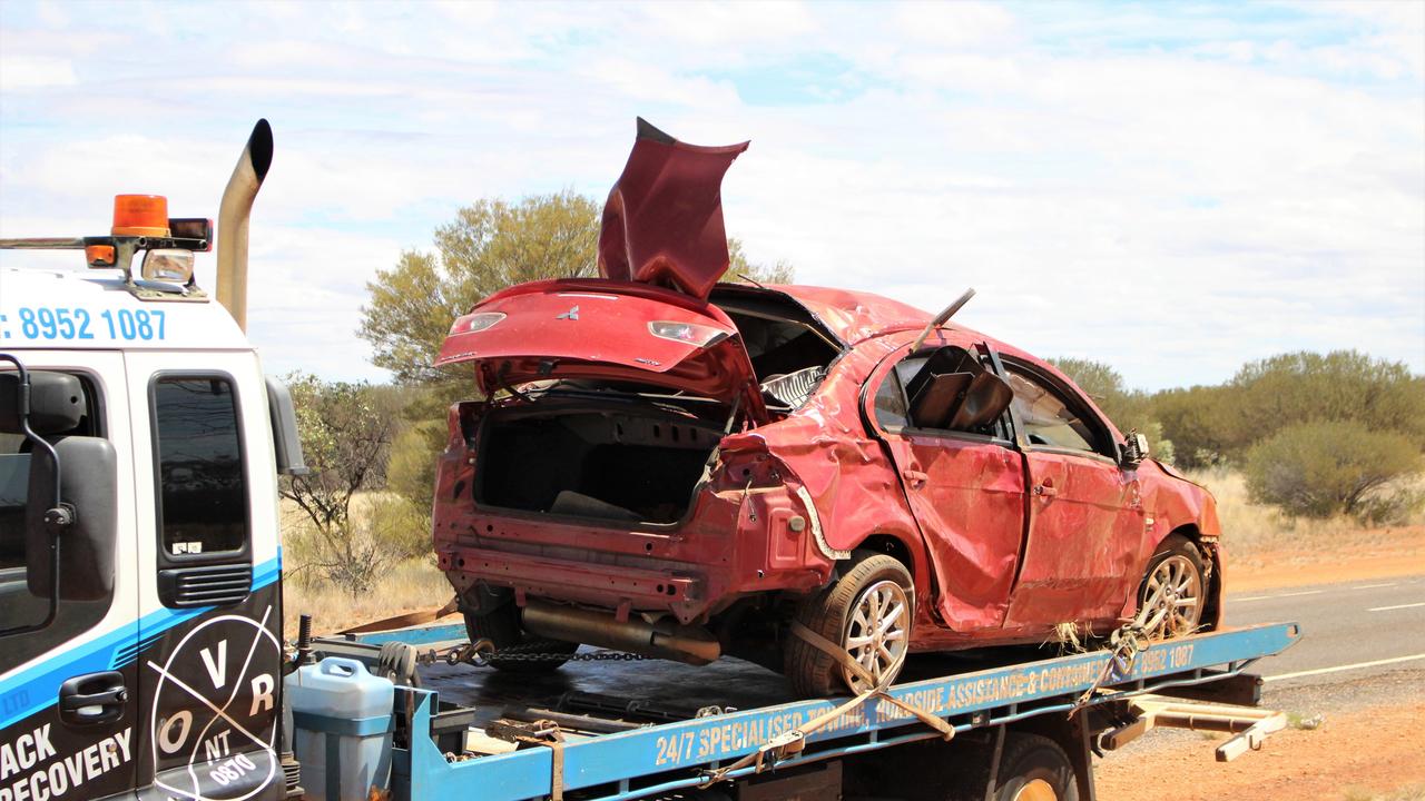 The aftermath of a fatal crash outside Yulara, near Uluru, on Friday. Picture: Jason Walls