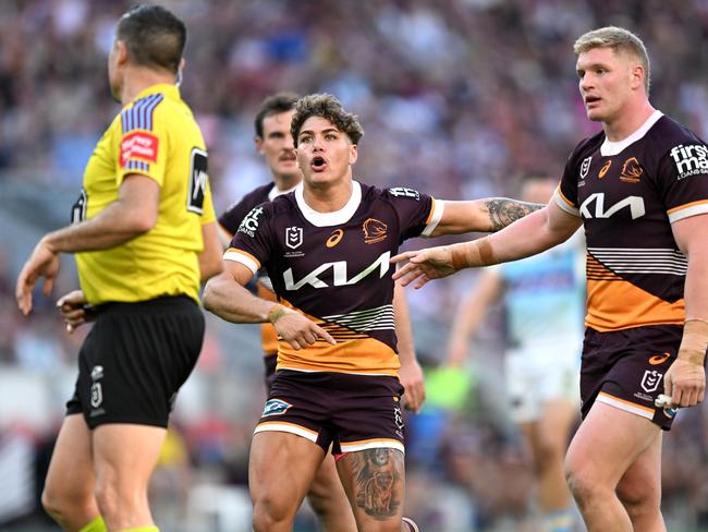 Reece Walsh had a running battle with referee Chris Butler. Picture: NRL Photos