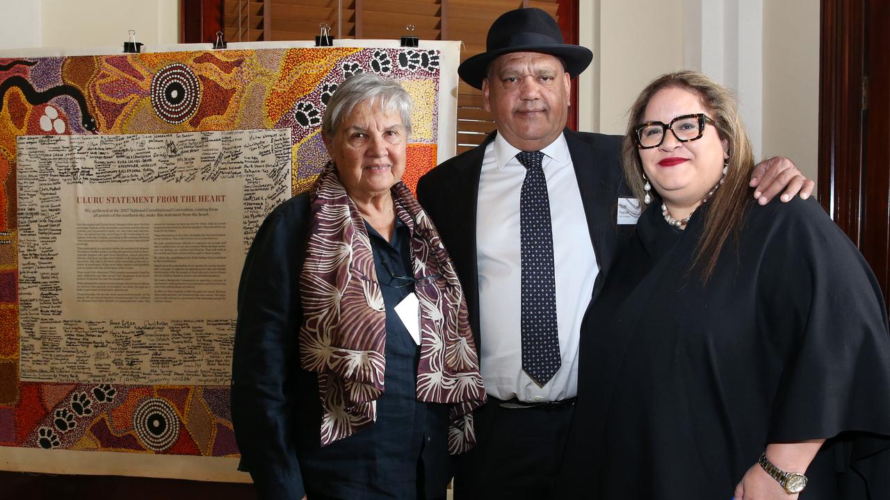 Pat Anderson, Noel Pearson and Megan Davis with The Uluru Statement from the Heart. Picture: Britta Campion/The Australian