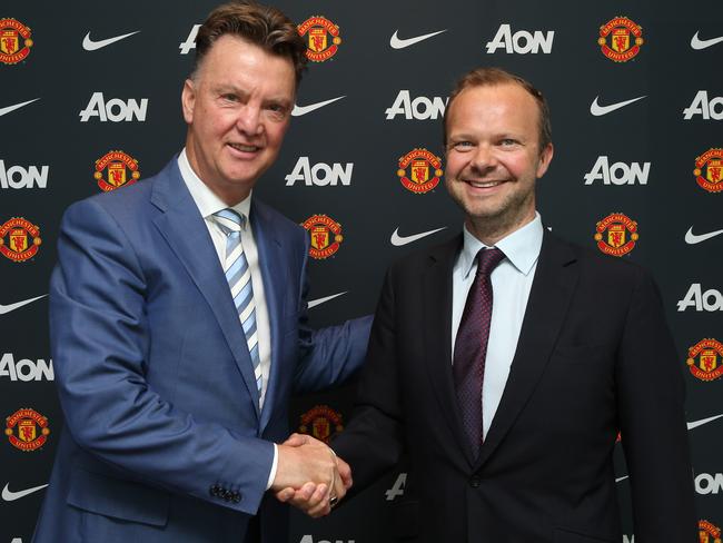 Louis van Gaal with Ed Woodward after being appointed Manchester United manager. Picture: John Peters/Manchester United via Getty Images