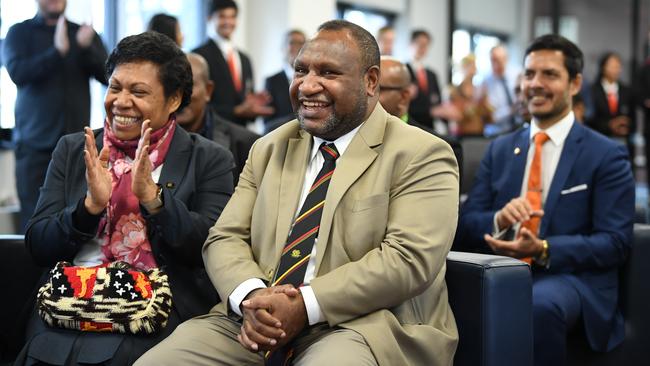 Papua New Guinea Prime Minister James Marape and wife Rachael during a visit to Cherrybrook Technology High School in Sydney in July, 2019. Picture: AAP