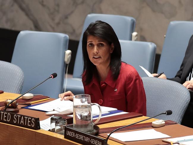 US Ambassador to the United Nations Nikki Haley delivers remarks during a meeting of the United Nations Security Council concerning the situation in Syria, at UN headquarters. Picture: AFP.