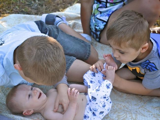 Baby Sam with his older brothers Cody and Jesse Byrne. Photo: Supplied