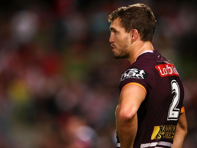 SYDNEY, AUSTRALIA - MARCH 08: Corey Oates of the Broncos watches on during the round one NRL match between the St George Illawarra Dragons and the Brisbane Broncos at UOW Jubilee Oval on March 8, 2018 in Sydney, Australia. (Photo by Mark Kolbe/Getty Images)