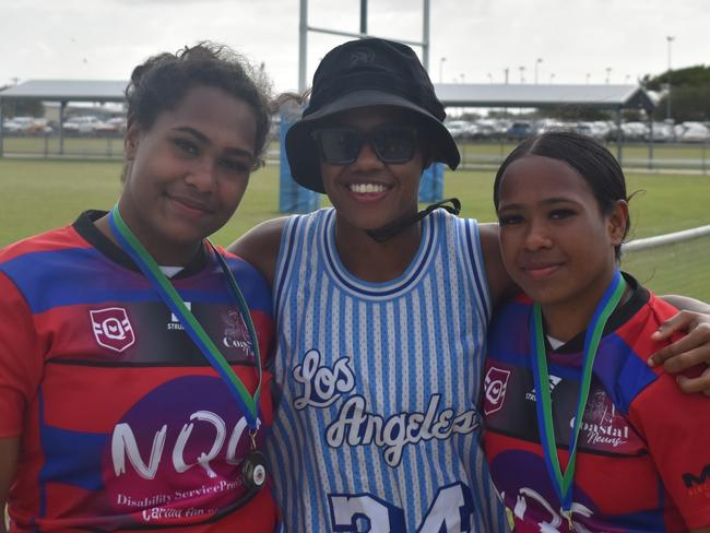 Theophelia Mosby-Nana, Solehl Henon, and Zaleah Mosby-Nana at the Mackay Indigenous Rugby League Carnival. Picture: Mitch Bourke