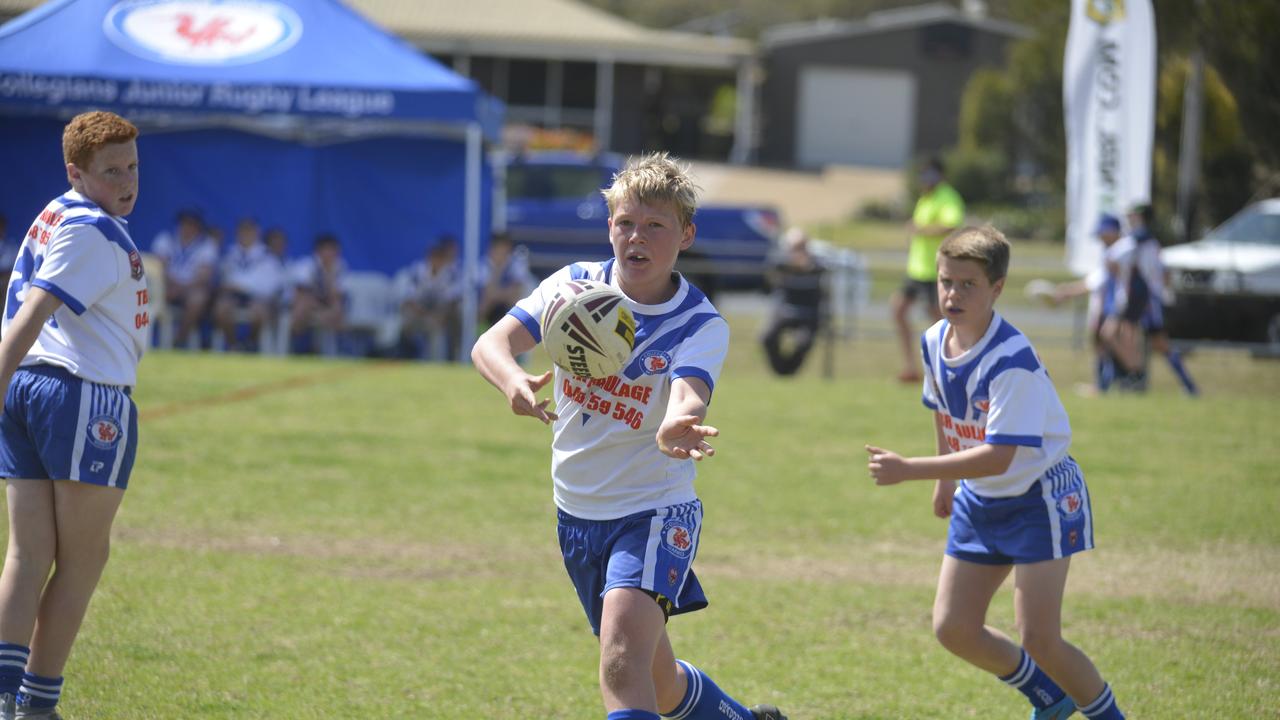 Rielly Byrne passes for Collegians in a winning WDJRL U13 grand final performance. Photo Gerard Walsh / Warwick Daily News