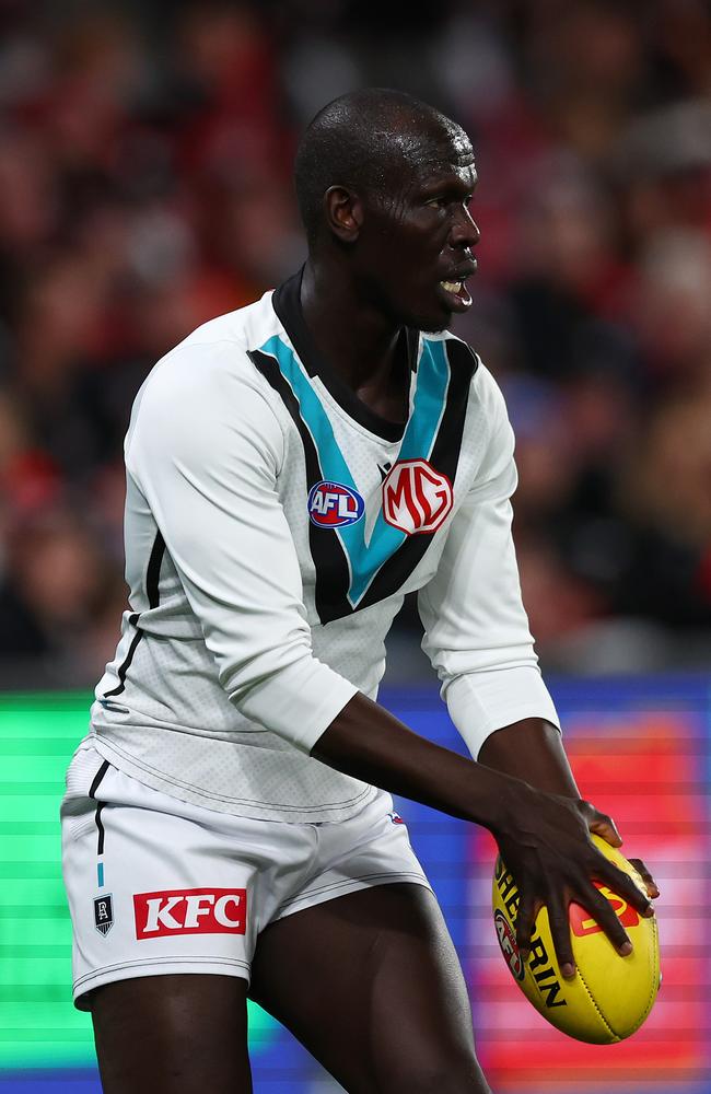 Aliir Aliir stood tall against St Kilda. Picture: Graham Denholm/AFL Photos/via Getty Images.