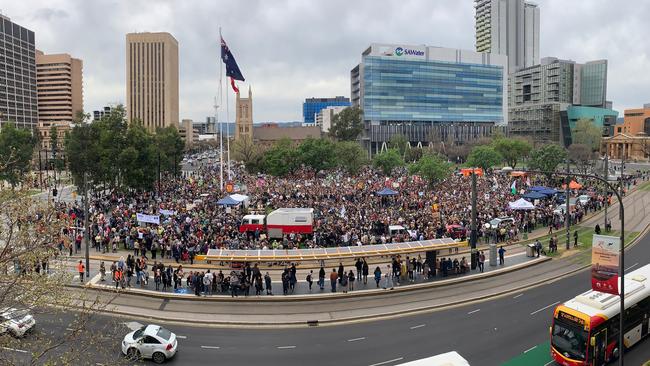 The climate change protest in Victoria Square. Picture: Tait Schmaal